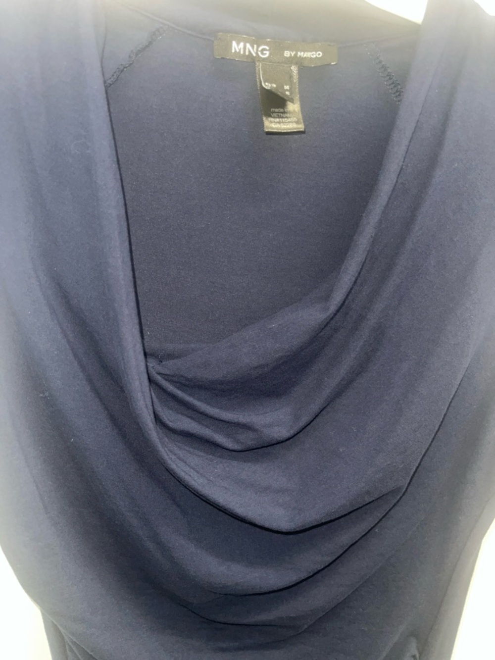 Mango Navy Draped Cowl Neck Top